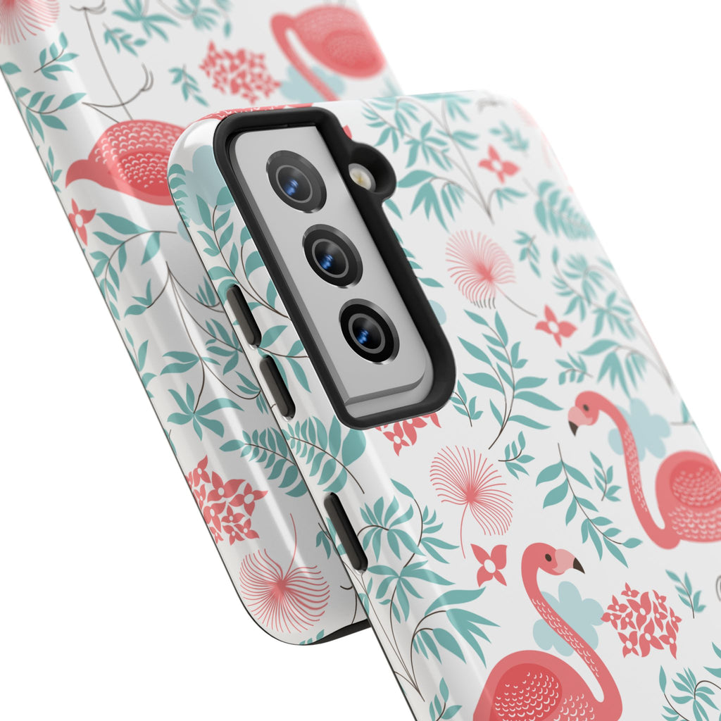 Pink Flamingo Pattern Tough Phone Case | Tropical Floral Design