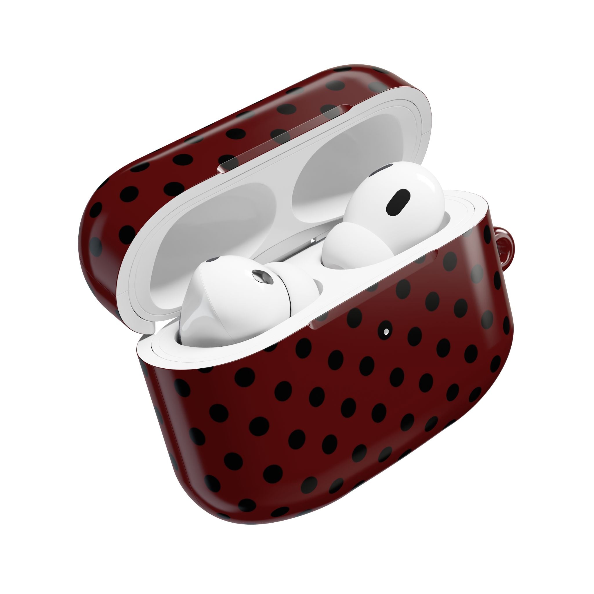 Black Polka Dot on Dark Red AirPod Case | Retro Spot Pattern