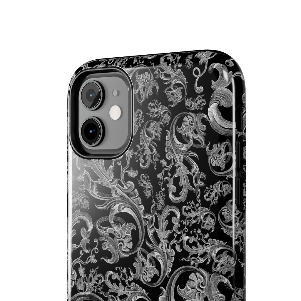 Black Baroque Scrollwork Tough Phone Case | Ornate Victorian Pattern