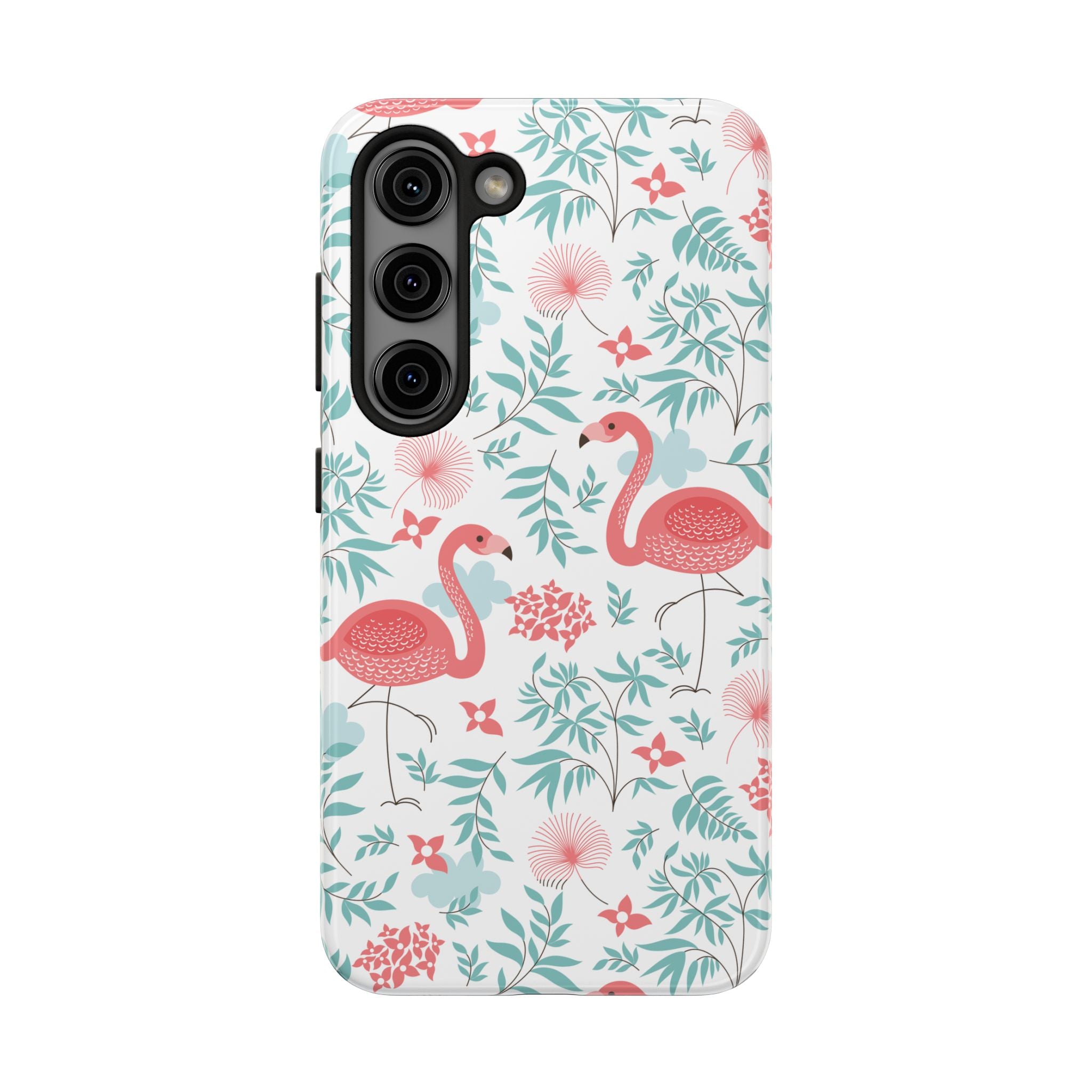 Pink Flamingo Pattern Tough Phone Case | Tropical Floral Design