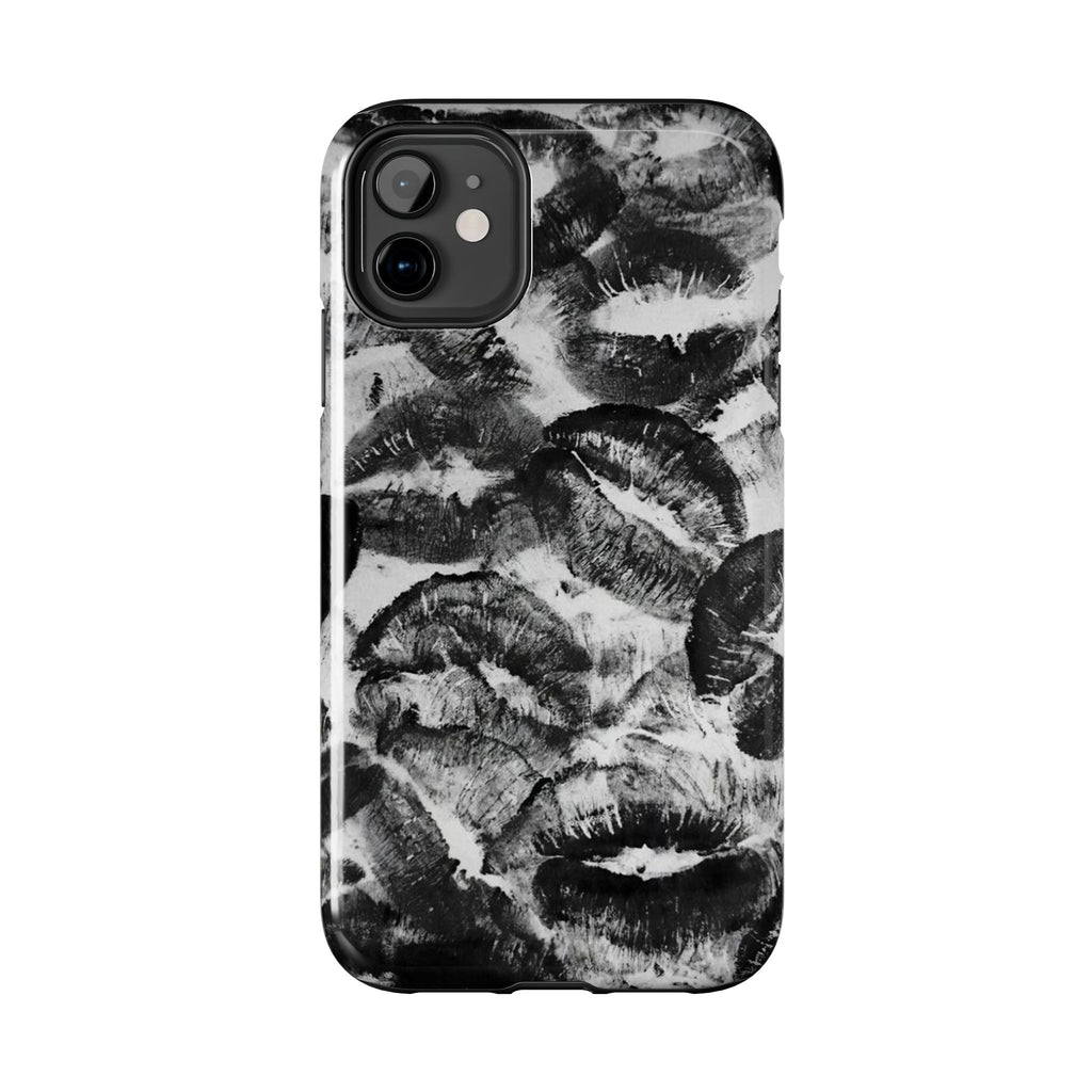 Black Lip Print Phone Case | Kiss Pattern Tough Phone Case