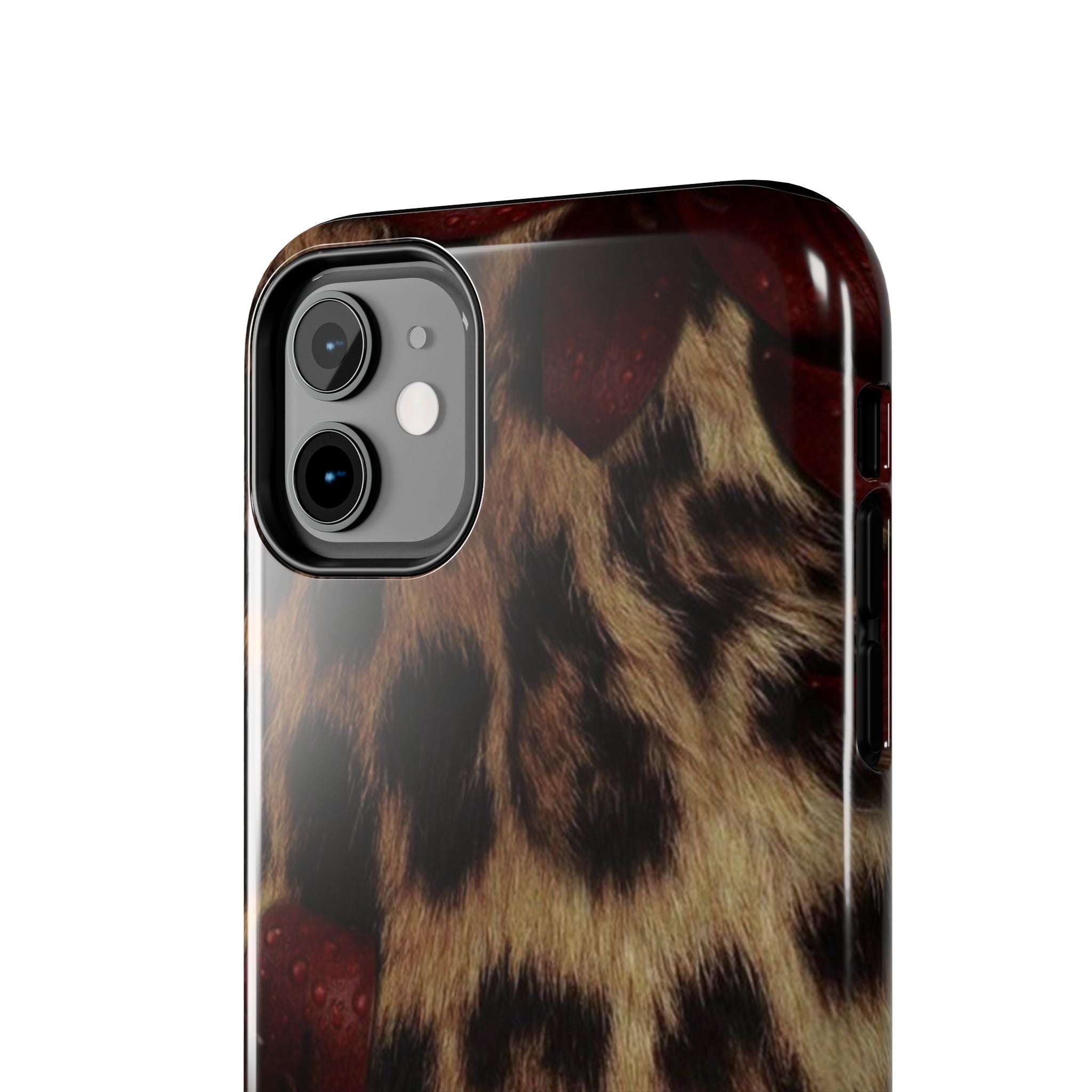 Leopard Fur with Red Leather Bow Phone Case | Tough Phone Cases