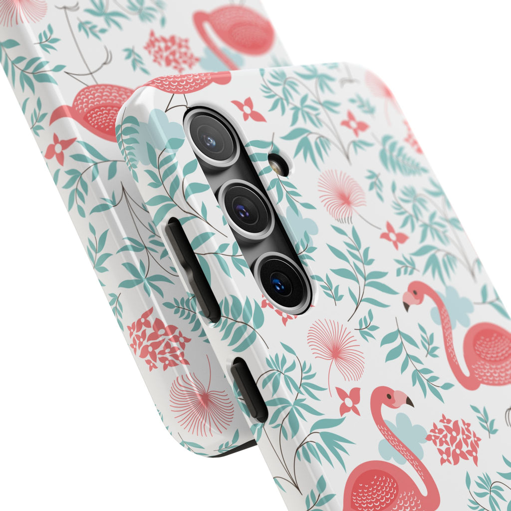 Pink Flamingo Pattern Tough Phone Case | Tropical Floral Design