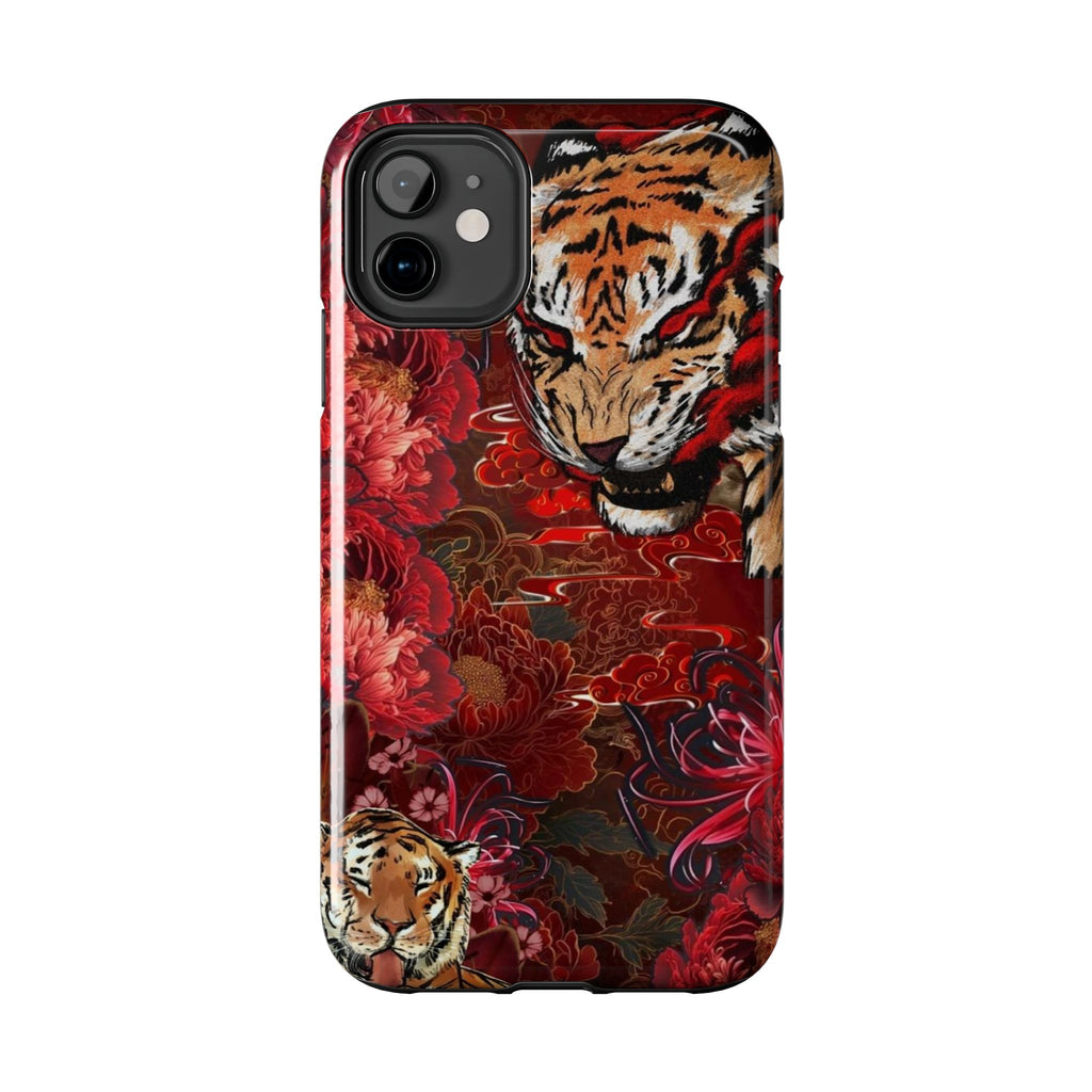 Red Floral Tigers Phone Case | Tough Phone Case