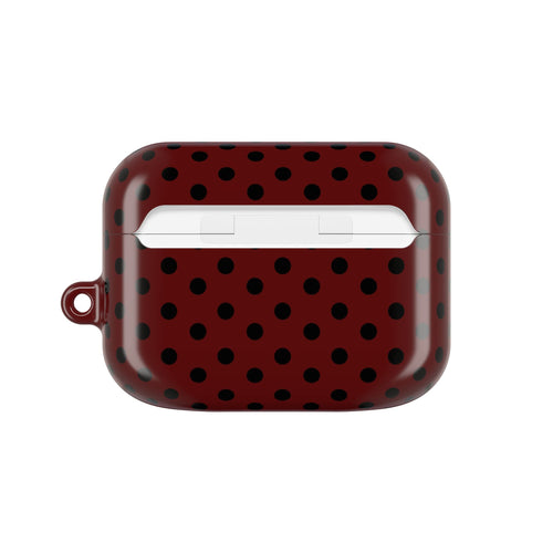 Black Polka Dot on Dark Red AirPod Case | Retro Spot Pattern