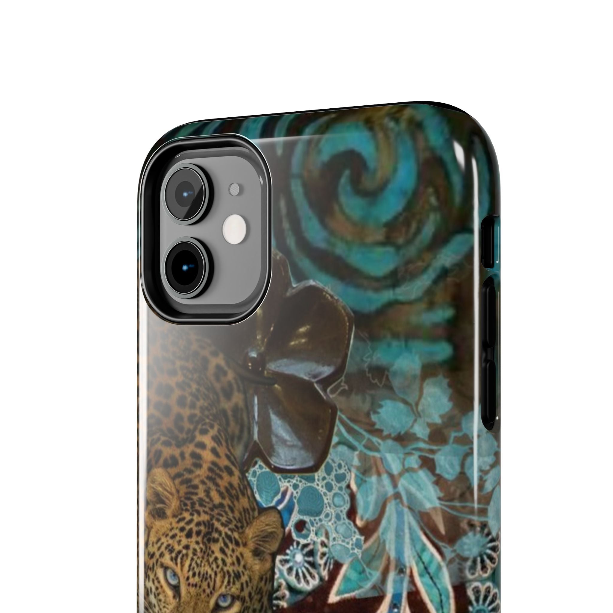Leopard Floral Illustration Tough Phone Case | Teal Boho Wildlife Pattern