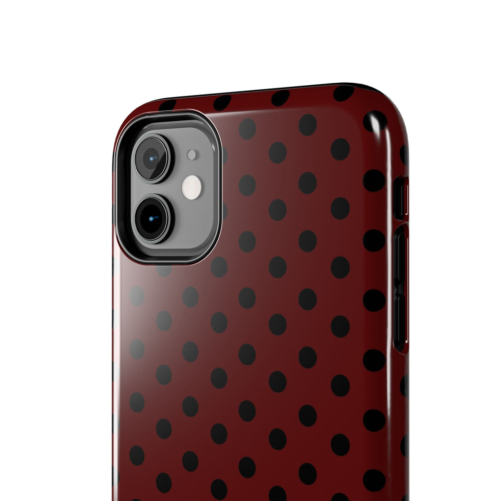 Black Polka Dot on Dark Red Phone Case | Tough Phone Cases