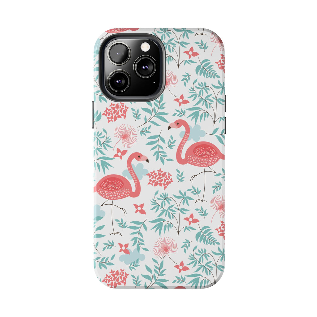 Pink Flamingo Pattern Tough Phone Case | Tropical Floral Design