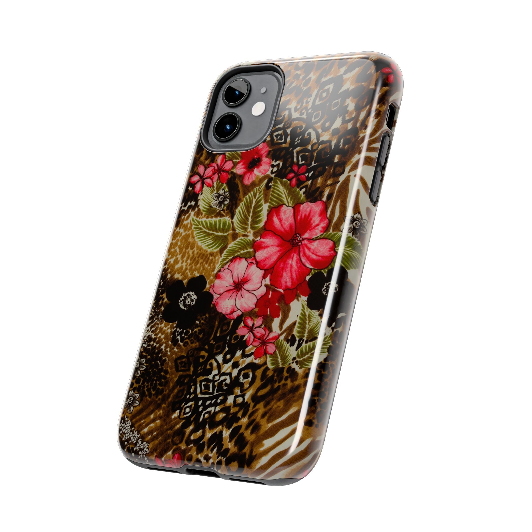 Hibiscus Floral on Leopard Print Tough Phone Case | Tropical Animal Mix