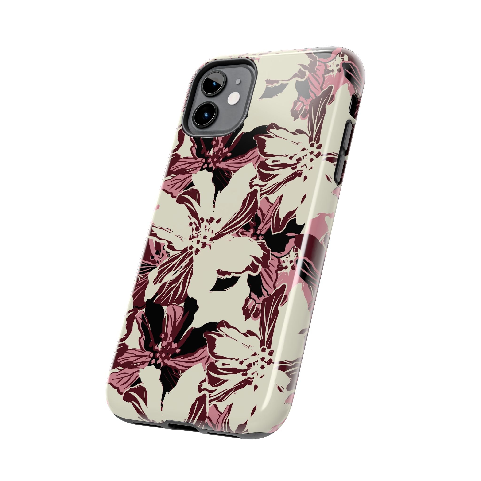 Burgundy Floral Pattern Phone Case | Tough Phone Case