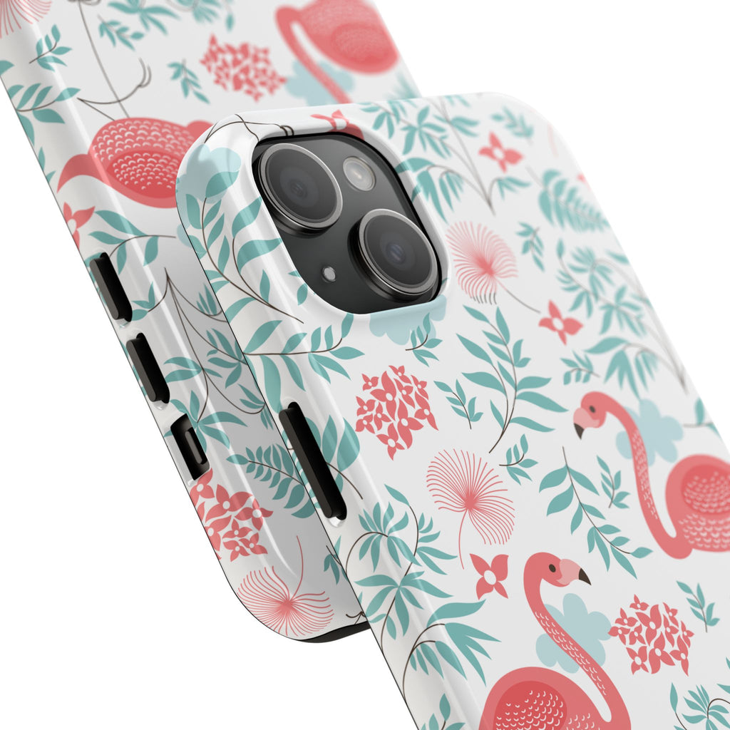 Pink Flamingo Pattern Tough Phone Case | Tropical Floral Design
