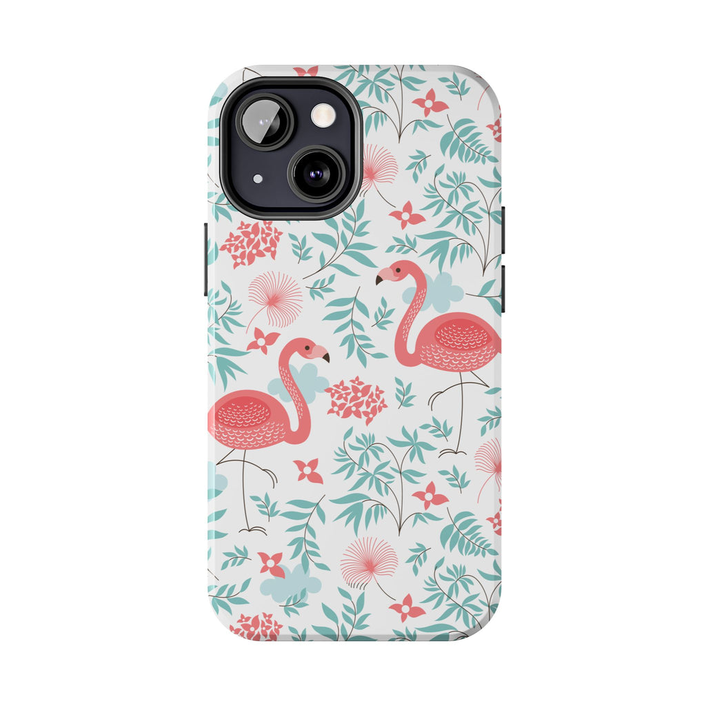 Pink Flamingo Pattern Tough Phone Case | Tropical Floral Design