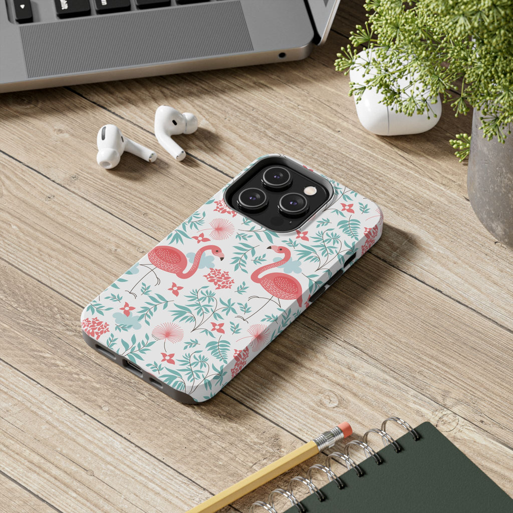 Pink Flamingo Pattern Tough Phone Case | Tropical Floral Design