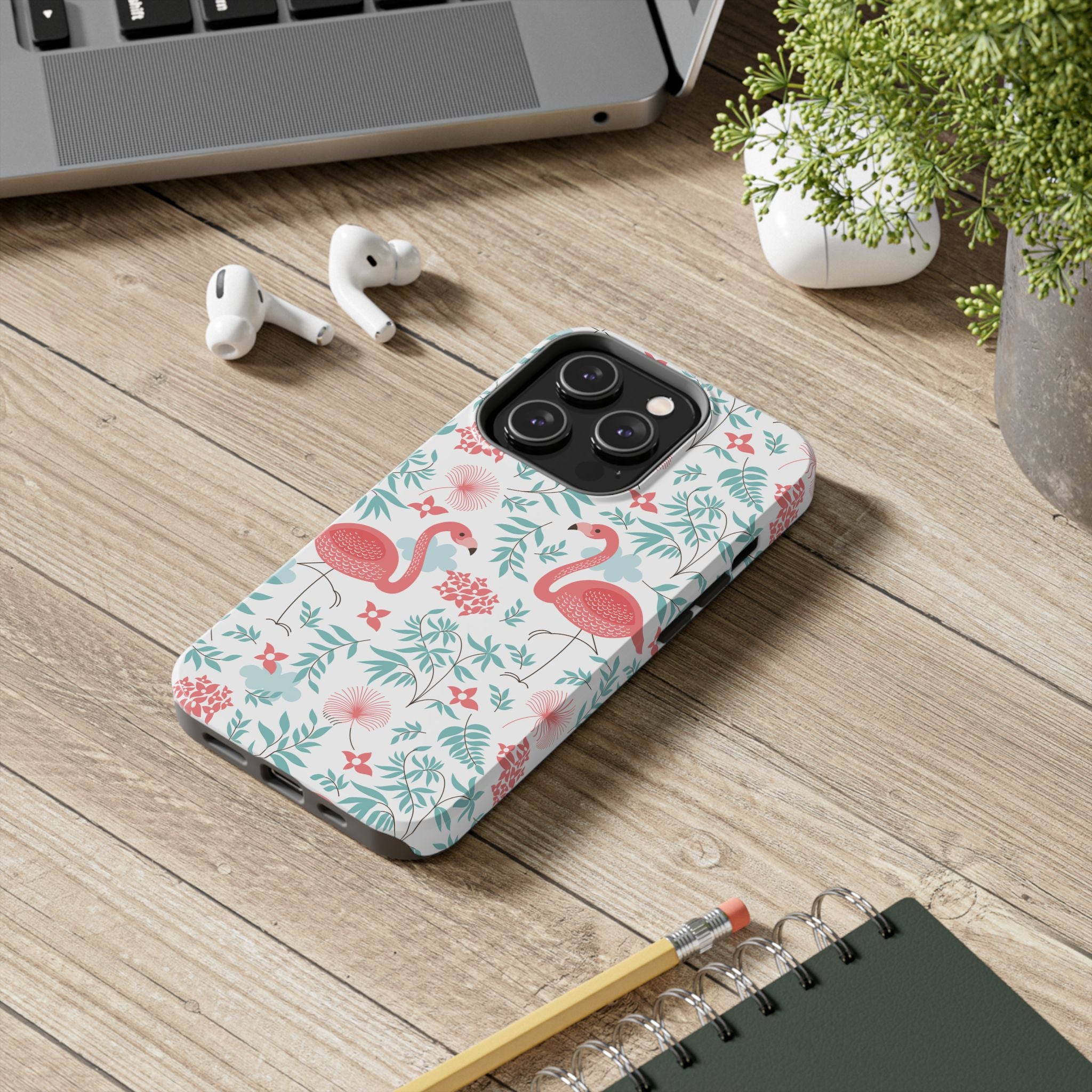 Pink Flamingo Pattern Tough Phone Case | Tropical Floral Design