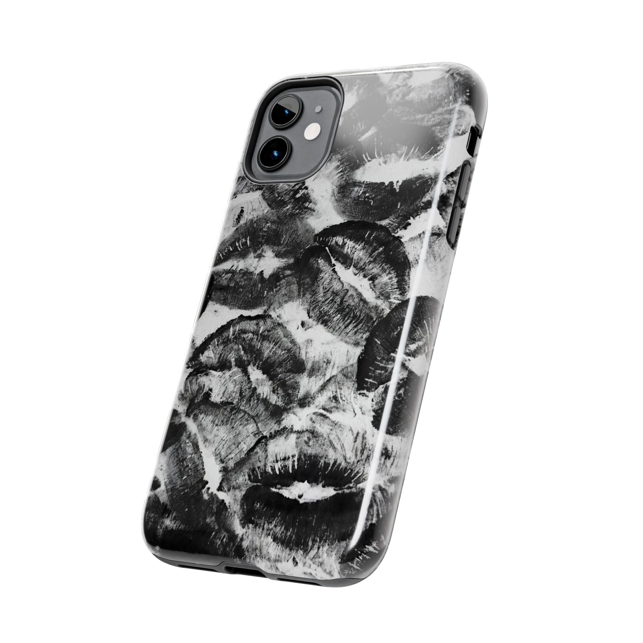 Black Lip Print Phone Case | Kiss Pattern Tough Phone Case