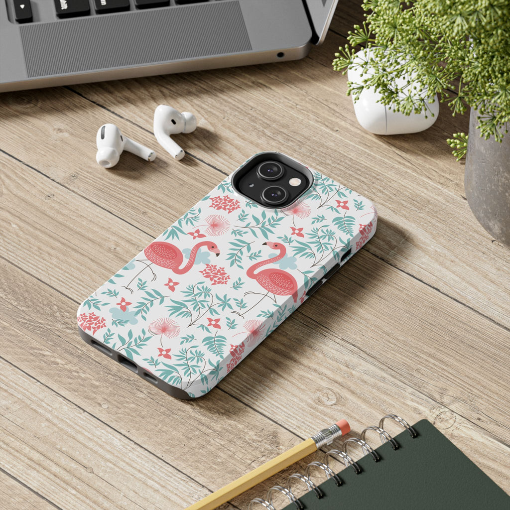 Pink Flamingo Pattern Tough Phone Case | Tropical Floral Design