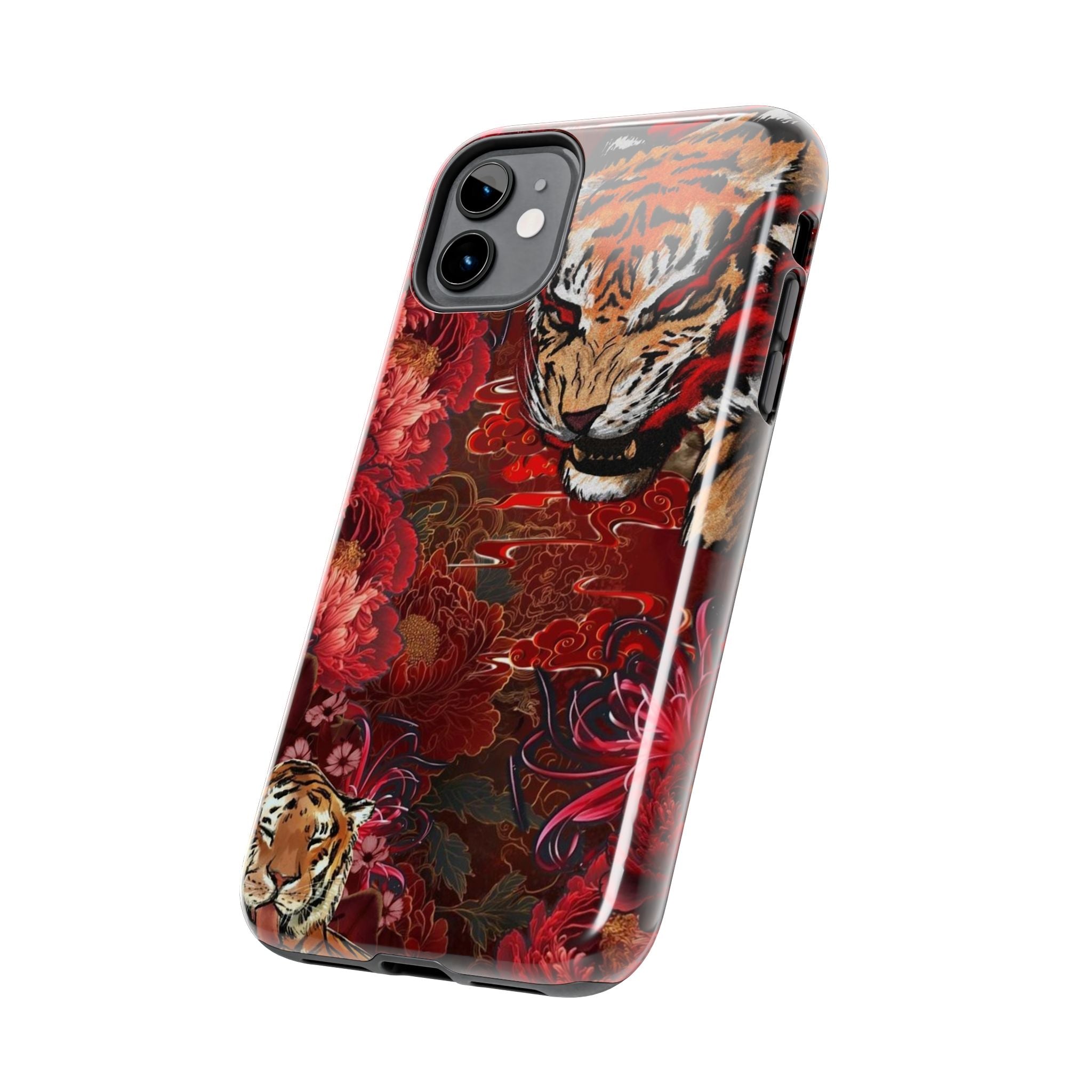 Red Floral Tigers Phone Case | Tough Phone Case