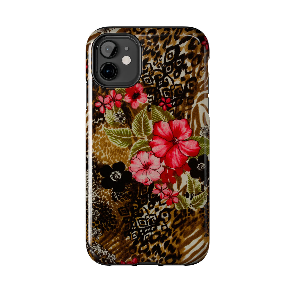 Hibiscus Floral on Leopard Print Tough Phone Case | Tropical Animal Mix