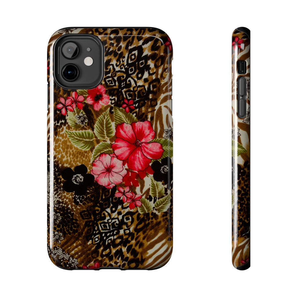 Hibiscus Floral on Leopard Print Tough Phone Case | Tropical Animal Mix