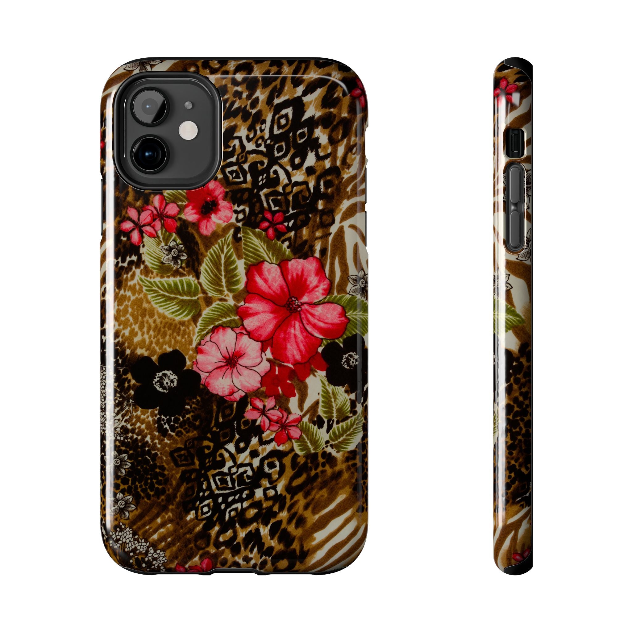 Hibiscus Floral on Leopard Print Tough Phone Case | Tropical Animal Mix