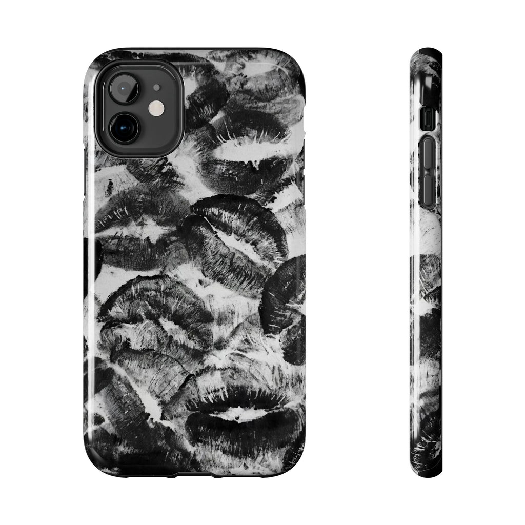 Black Lip Print Phone Case | Kiss Pattern Tough Phone Case