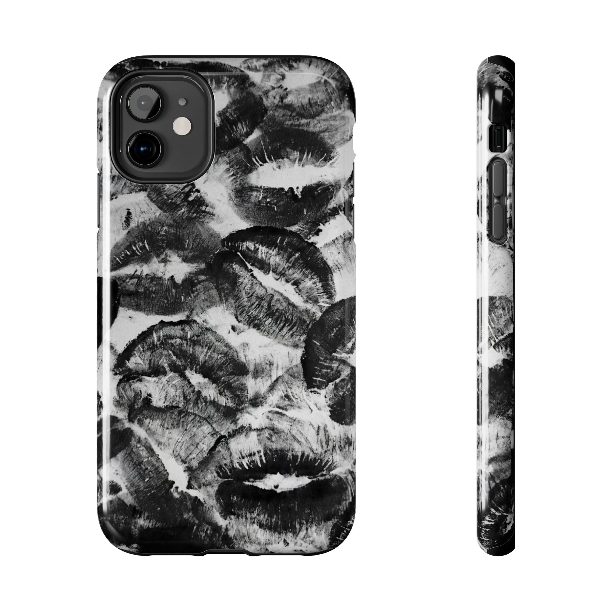 Black Lip Print Phone Case | Kiss Pattern Tough Phone Case