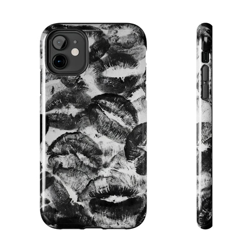 Black Lip Print Phone Case | Kiss Pattern Tough Phone Case
