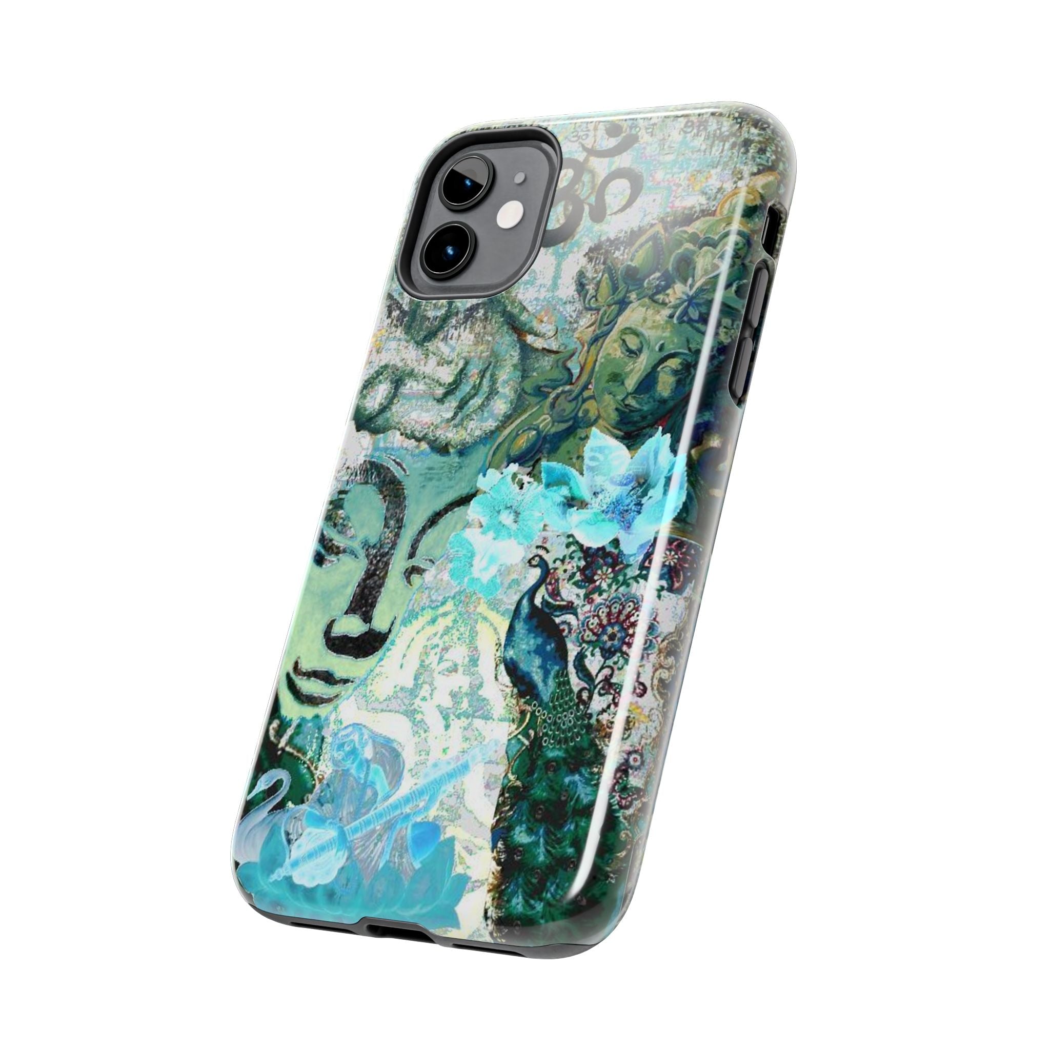 Buddha Lotus Collage Phone Case | Om Symbol, Turquoise Floral Art