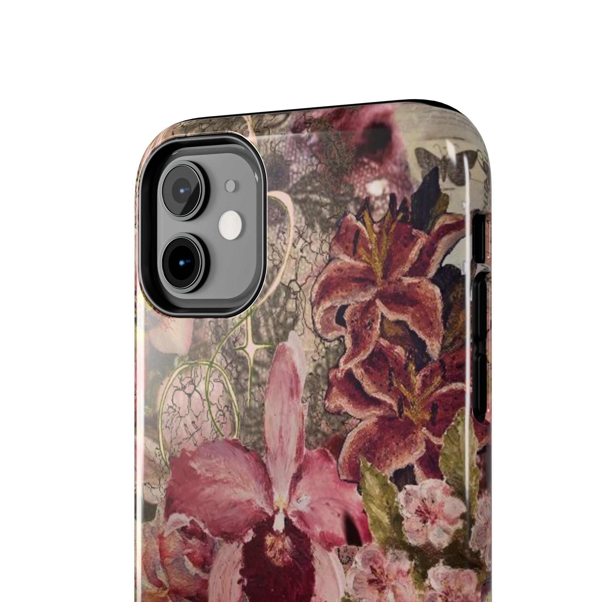 Vintage Orchid Floral Phone Case | Tough Phone Case, Botanical Pink Burgundy