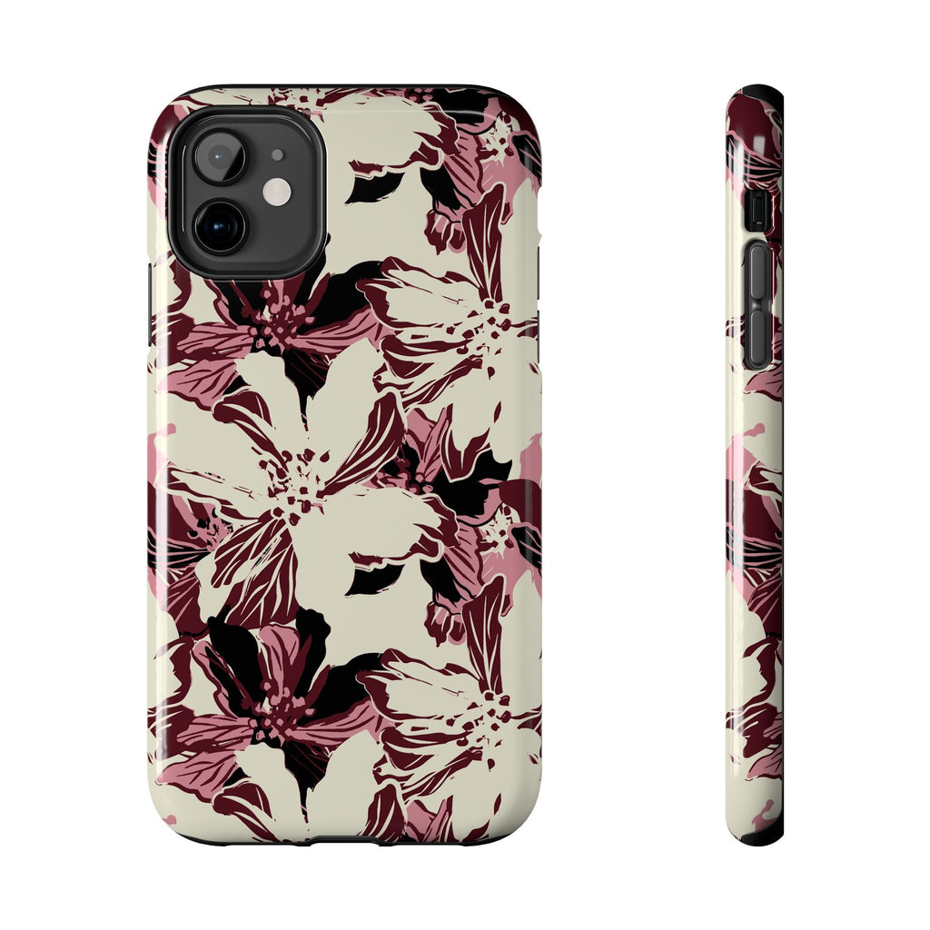 Burgundy Floral Pattern Phone Case | Tough Phone Case
