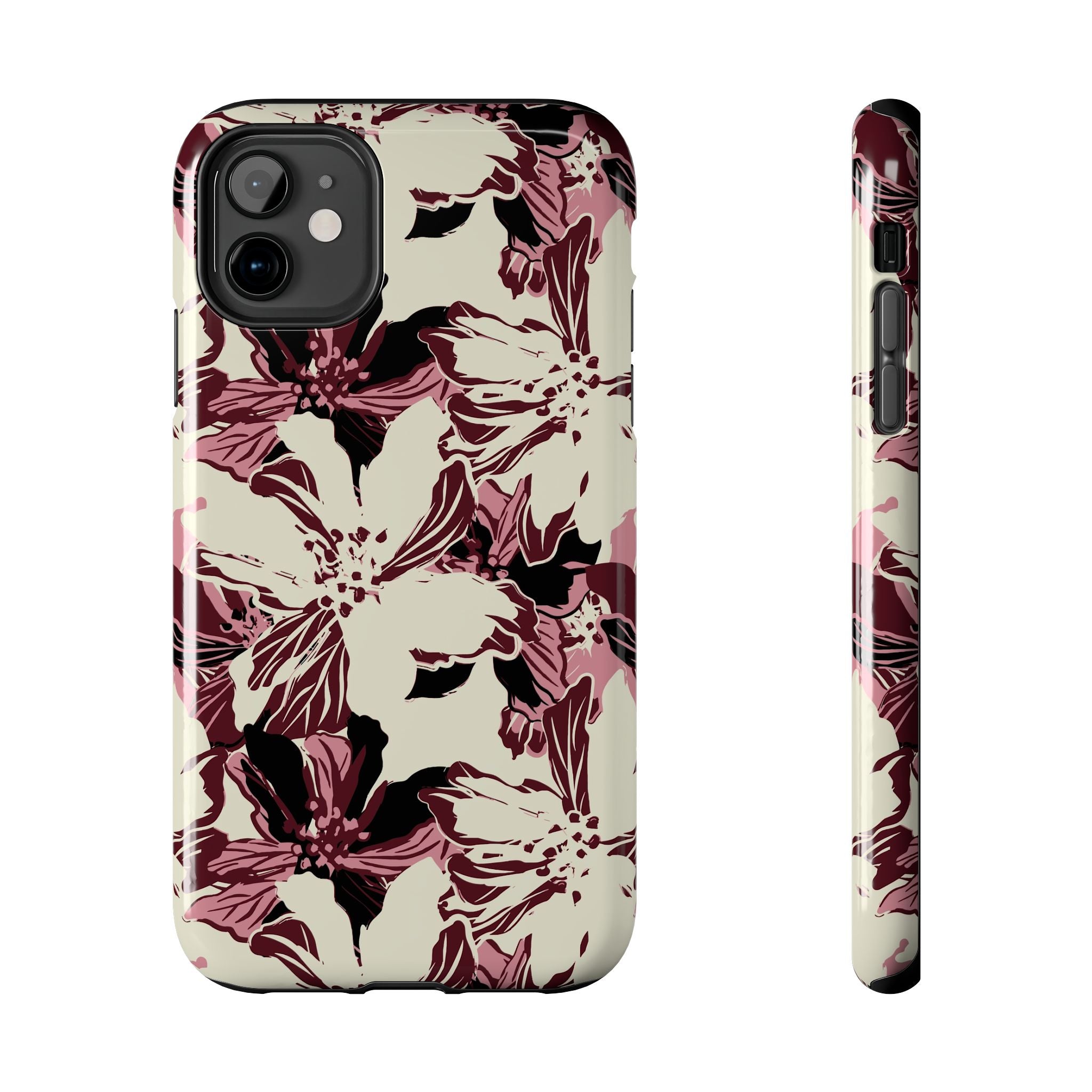 Burgundy Floral Pattern Phone Case | Tough Phone Case