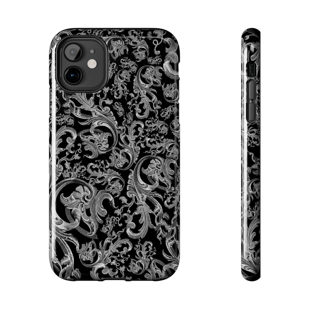 Black Baroque Scrollwork Tough Phone Case | Ornate Victorian Pattern