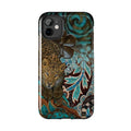 Leopard Floral Illustration Tough Phone Case | Teal Boho Wildlife Pattern