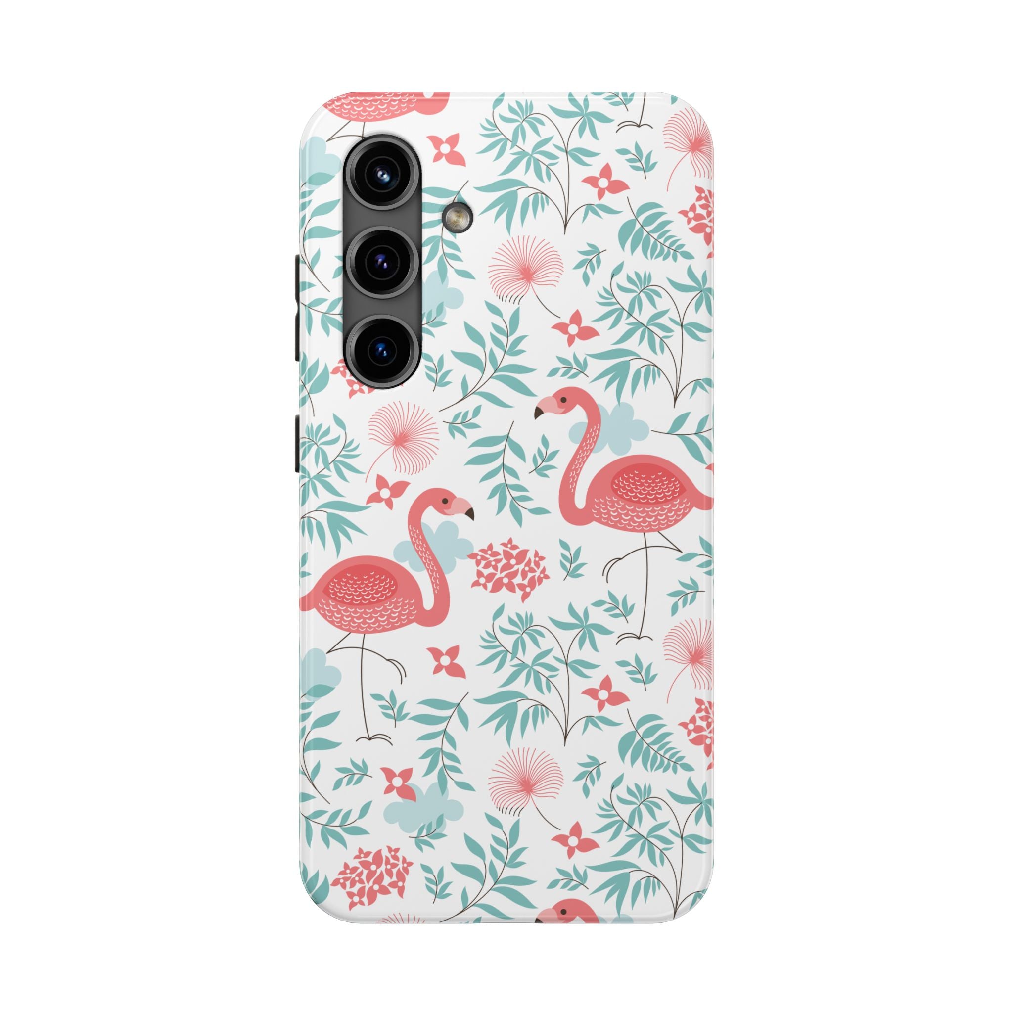 Pink Flamingo Pattern Tough Phone Case | Tropical Floral Design