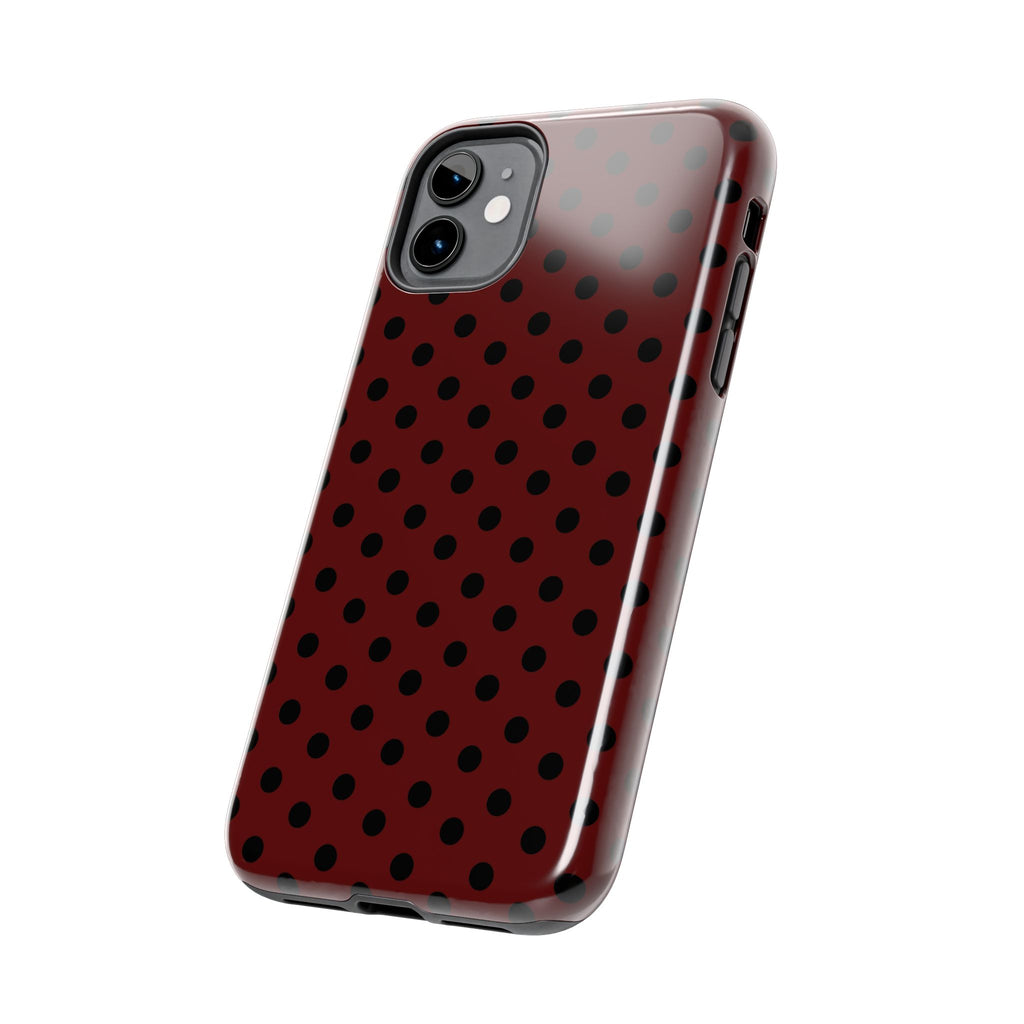 Black Polka Dot on Dark Red Phone Case | Tough Phone Cases