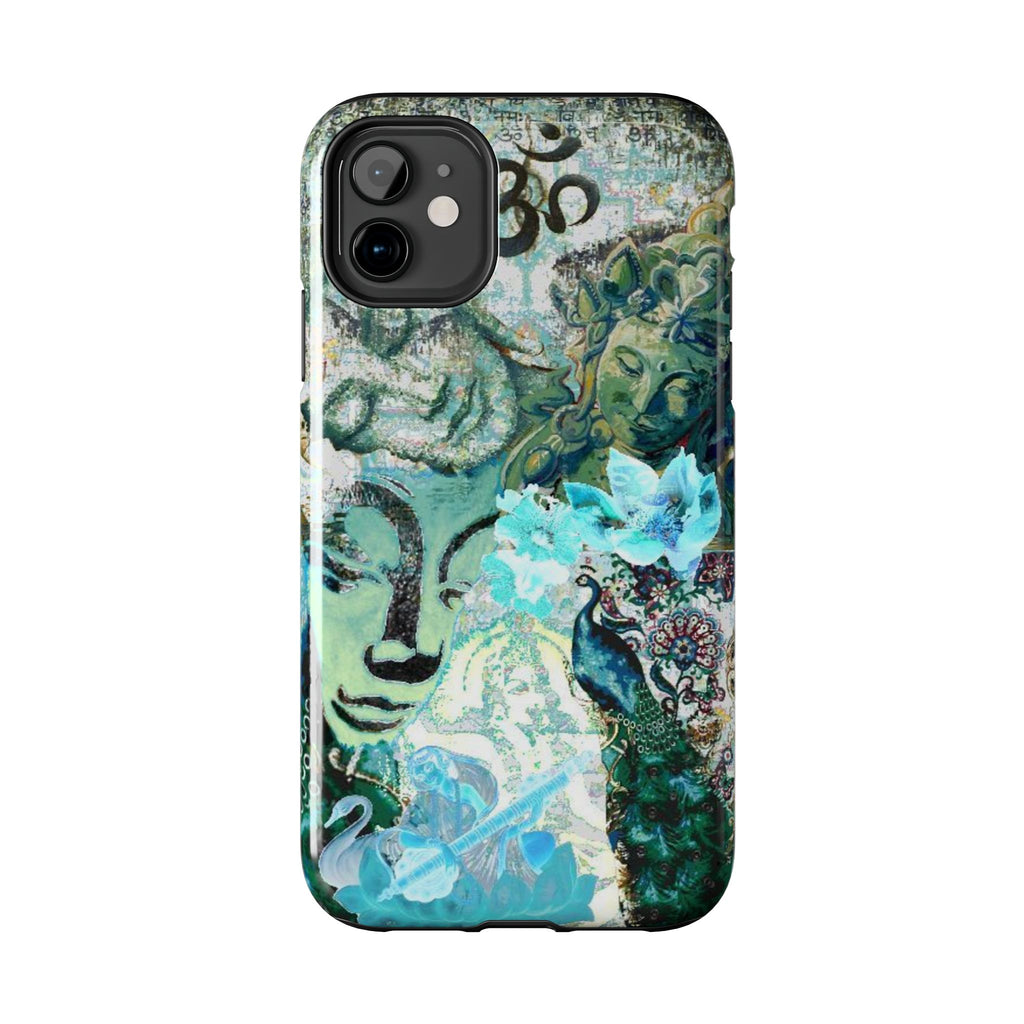 Buddha Lotus Collage Phone Case | Om Symbol, Turquoise Floral Art