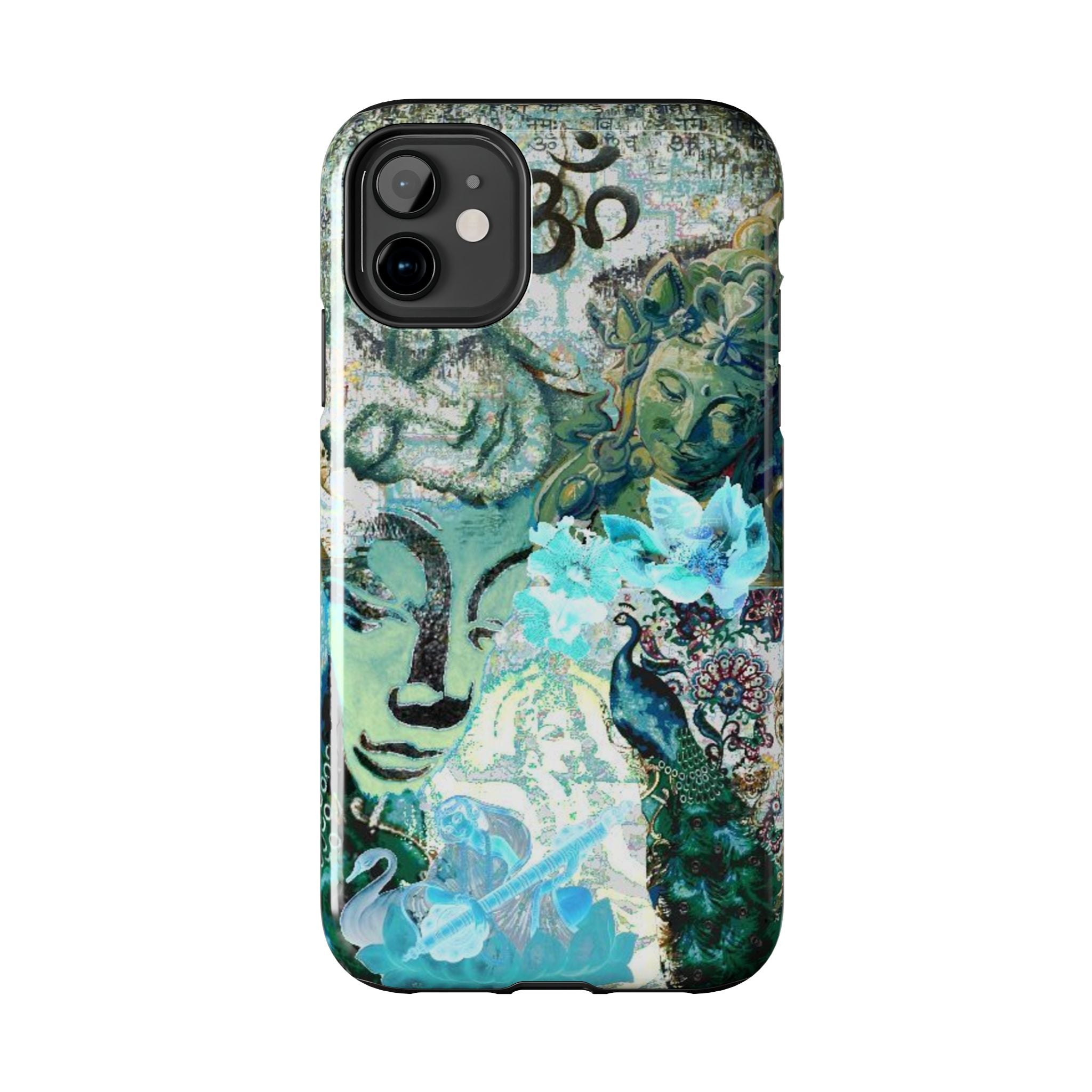 Buddha Lotus Collage Phone Case | Om Symbol, Turquoise Floral Art