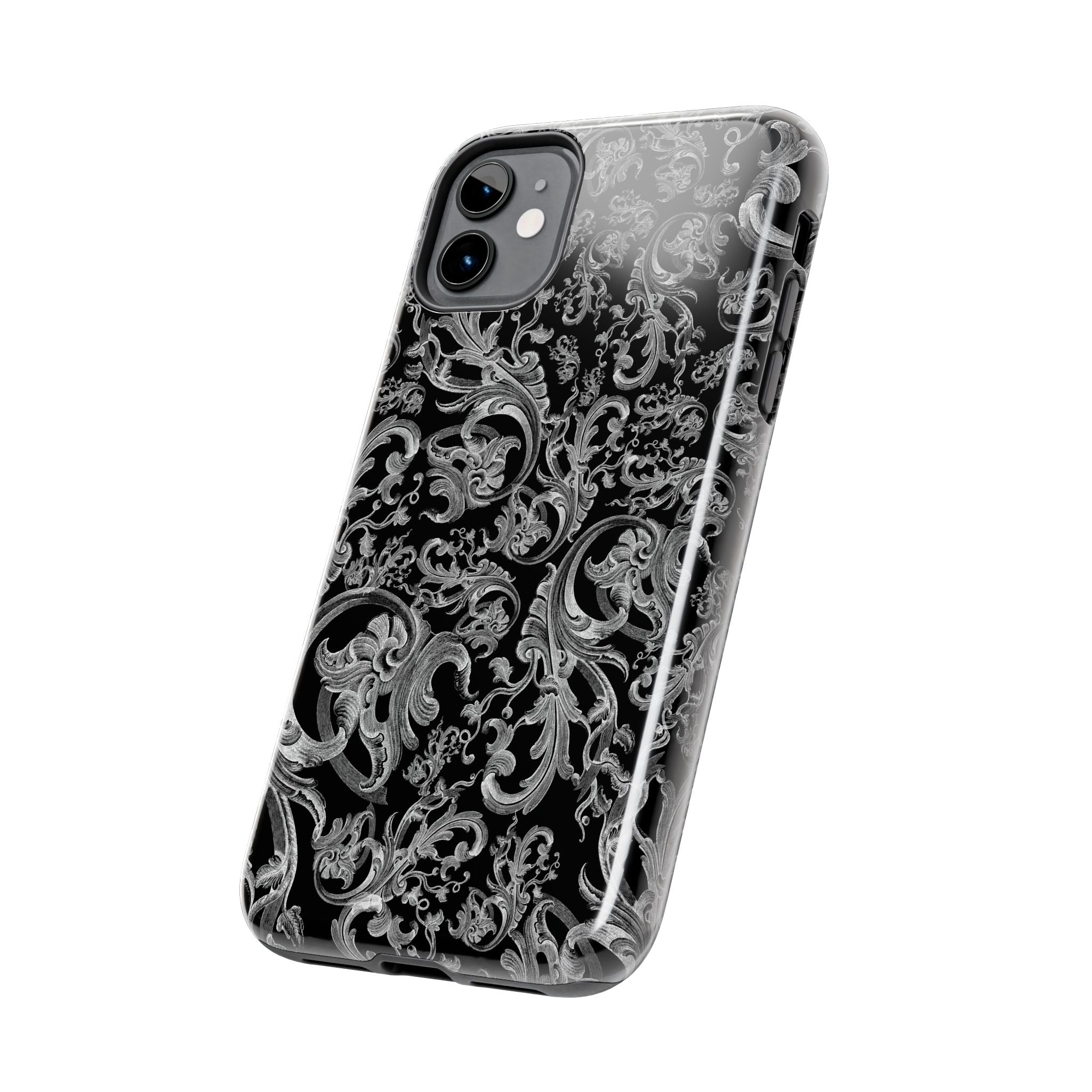 Black Baroque Scrollwork Tough Phone Case | Ornate Victorian Pattern