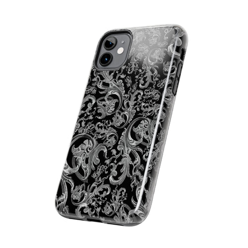 Black Baroque Scrollwork Tough Phone Case | Ornate Victorian Pattern