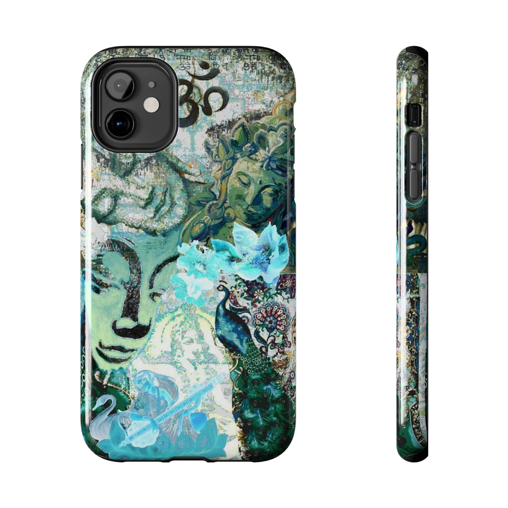 Buddha Lotus Collage Phone Case | Om Symbol, Turquoise Floral Art