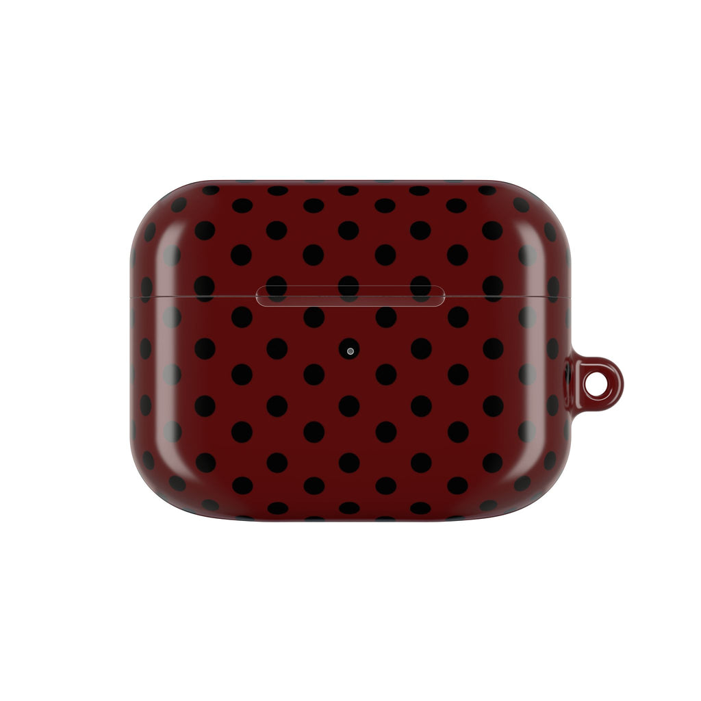 Black Polka Dot on Dark Red AirPod Case | Retro Spot Pattern