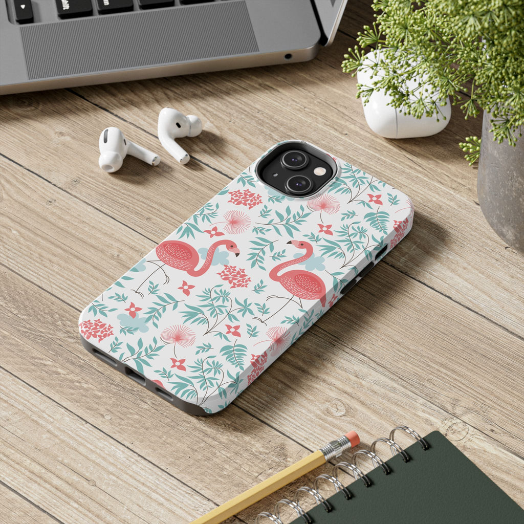 Pink Flamingo Pattern Tough Phone Case | Tropical Floral Design