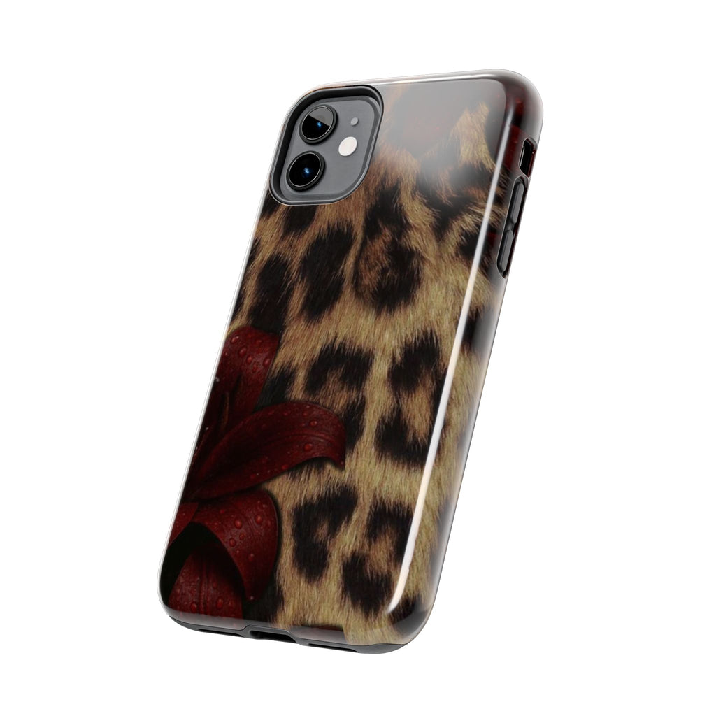 Leopard Fur with Red Leather Bow Phone Case | Tough Phone Cases