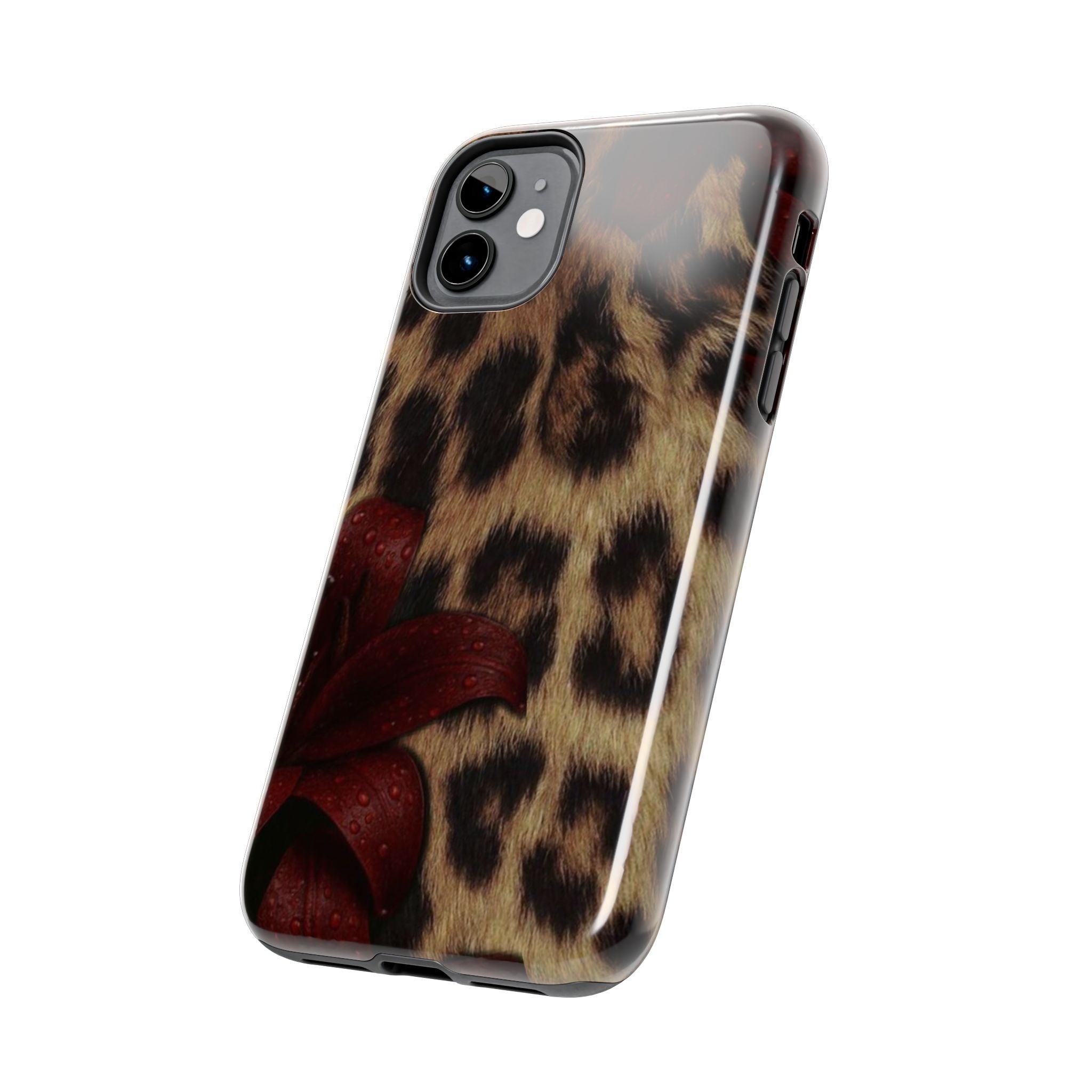 Leopard Fur with Red Leather Bow Phone Case | Tough Phone Cases