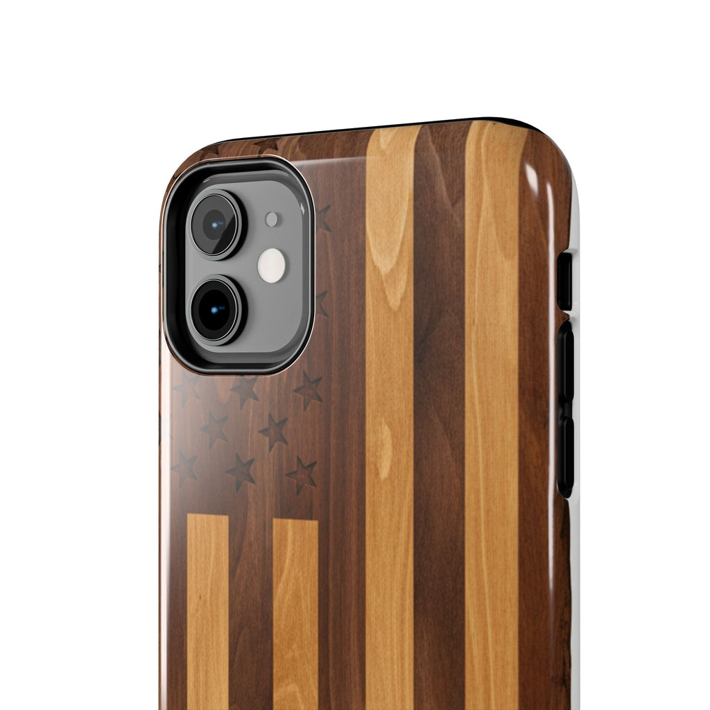 Elk Silhouette Flag Tough Phone Case | Wood Grain Patriotic Phone Case