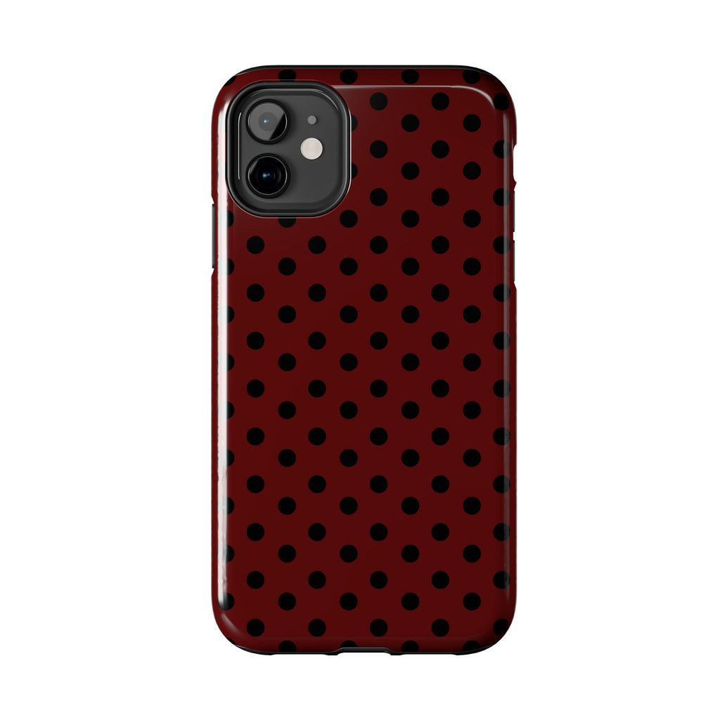 Black Polka Dot on Dark Red Phone Case | Tough Phone Cases