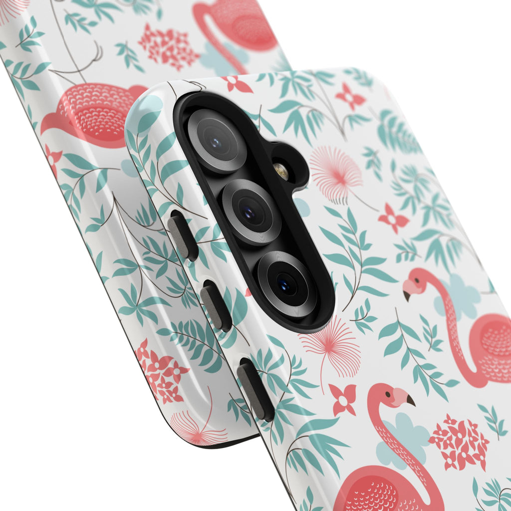 Pink Flamingo Pattern Tough Phone Case | Tropical Floral Design