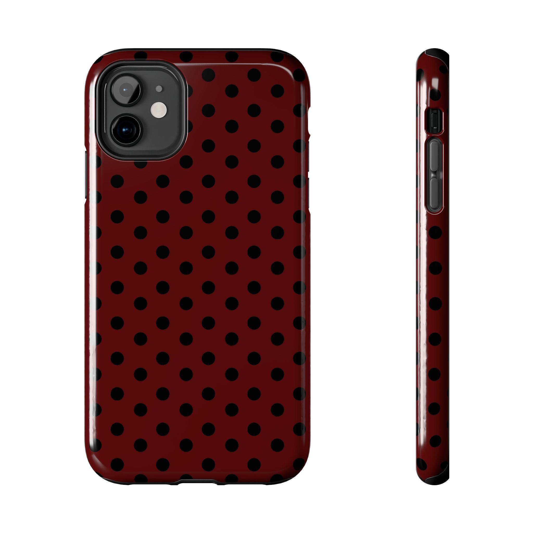 Black Polka Dot on Dark Red Phone Case | Tough Phone Cases