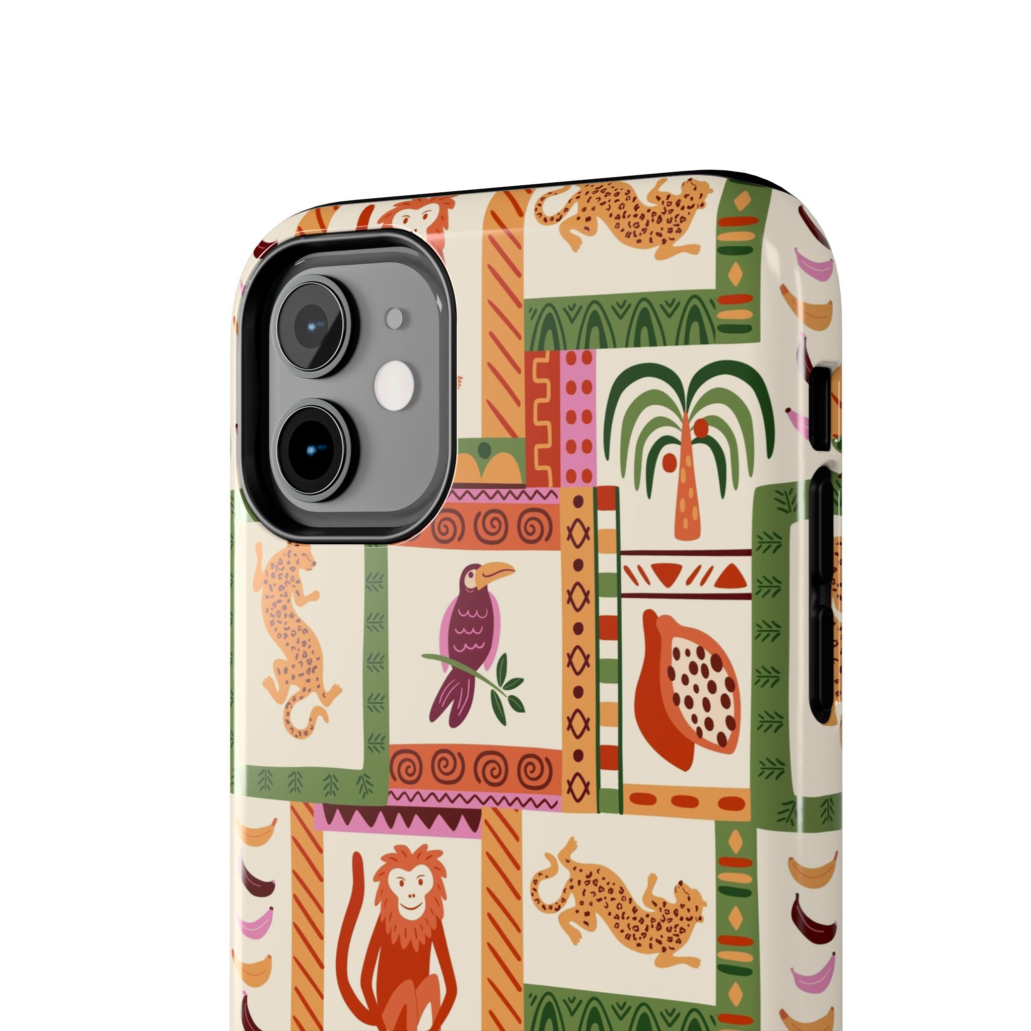 Jungle Patchwork Phone Case | Monkey, Leopard, Parrot Pattern Tough Case
