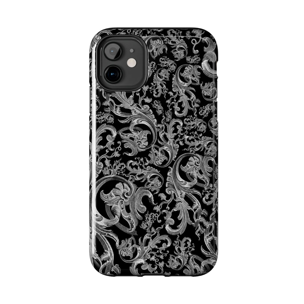 Black Baroque Scrollwork Tough Phone Case | Ornate Victorian Pattern